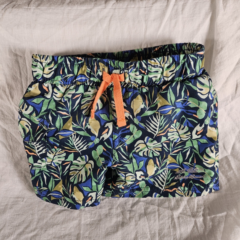 Eddie Bauer Kids Swim Trunks - Blue and Green Tropical Print